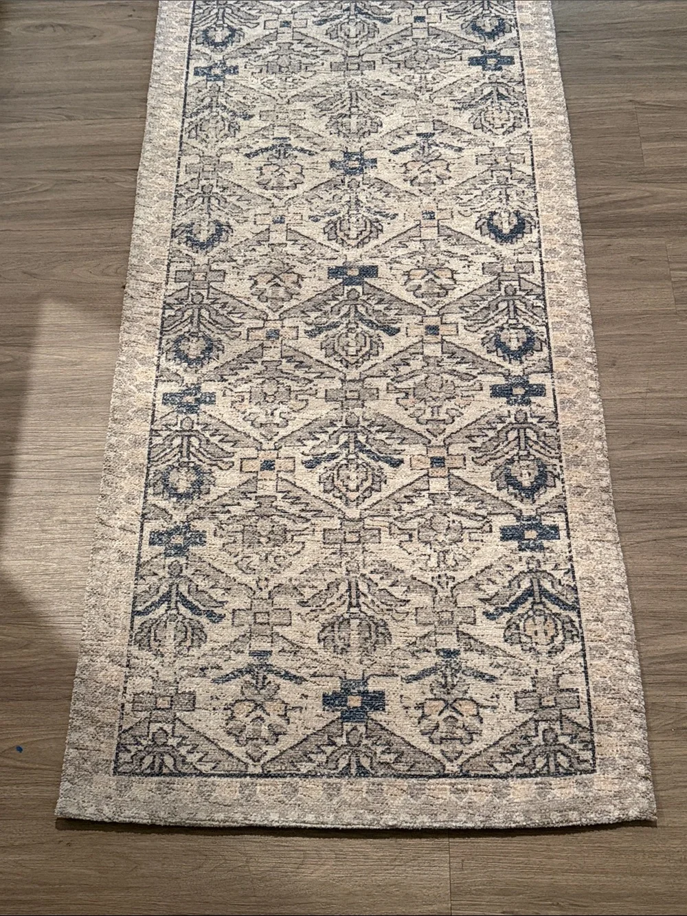 Traditional Gray and Cream Runner Rug, 30” x 96”